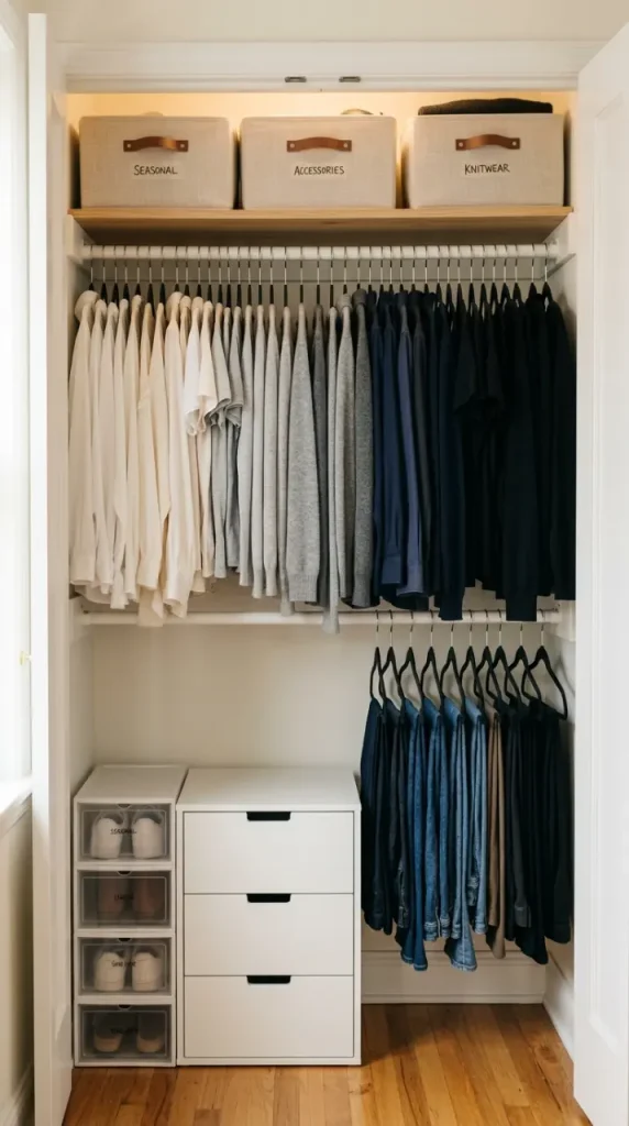 25 Small Storage Closet Organization Tiny Apartment Ideas 2 2. Velvet Slim Hangers — The Single Change That Transforms Visual Calm