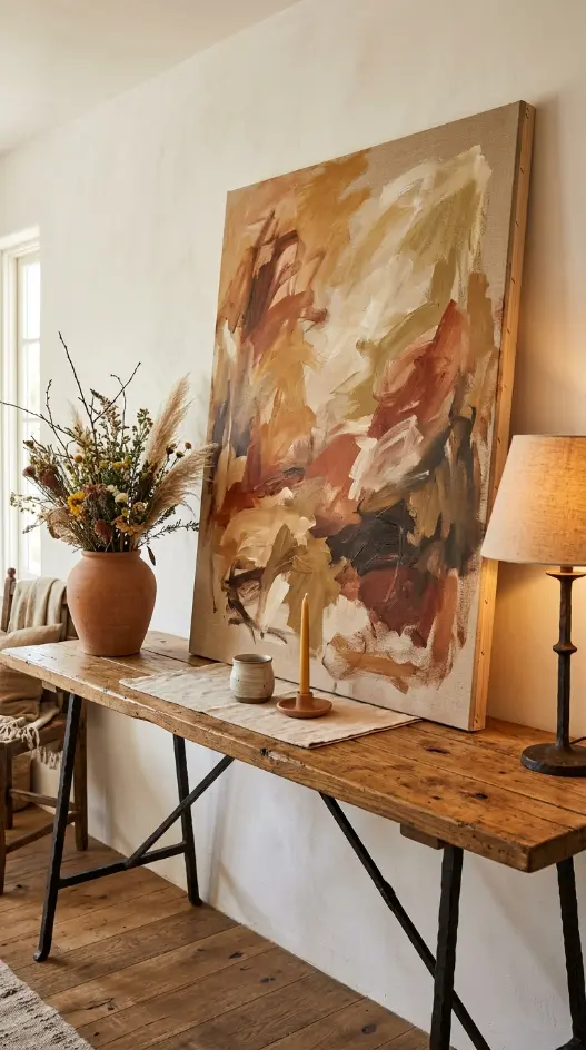 26 Console Table Styling Reclaimed Wood Rustic Farmhouse 20 20. Reclaimed Wood Console With a Leaning Artwork or Unframed Canvas