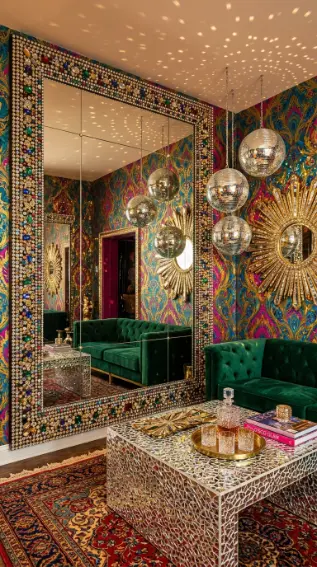 20 Bedazzled Mirror Disco Ball Living Room Maximalist Wall 20 20. The Complete Maximalist Disco Wall — Mirrors Disco Balls and Sparkle Throughout