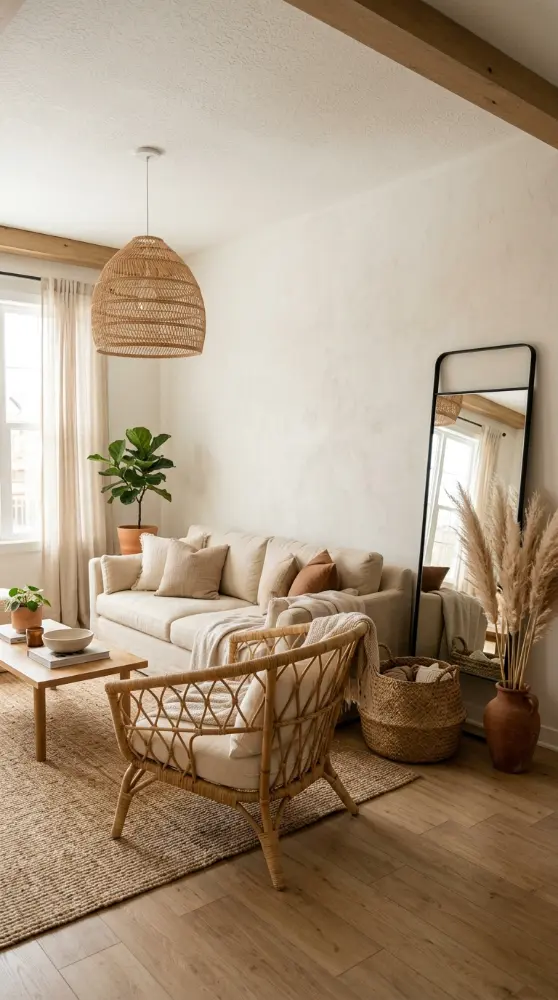 25 Full Length Mirror Living Room Slim Black Frame Minimal 21 21. In a Boho Minimal Living Room With Rattan and Linen