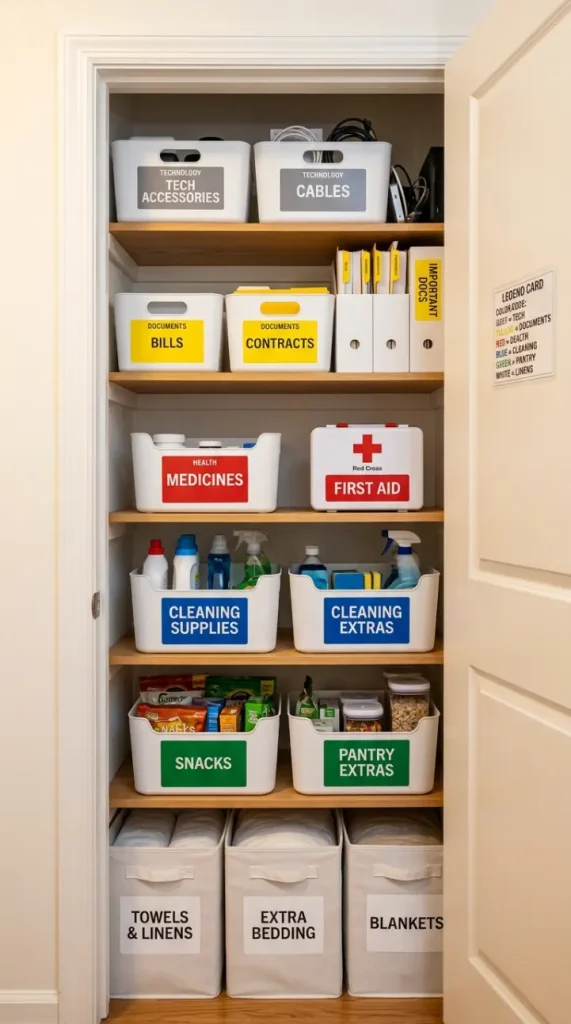 25 Small Storage Closet Organization Tiny Apartment Ideas 22 22. Color Coding Closet Organization — Visual Category Language