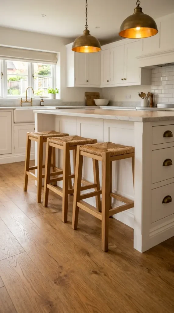 25 Affordable Farmhouse Flooring Ideas Budget Laminate Wood 22 22. Farmhouse Laminate Under a Kitchen Island Seating Zone
