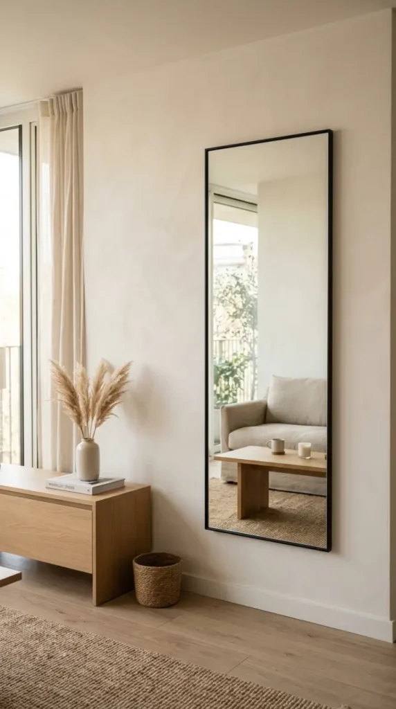 25 Full Length Mirror Living Room Slim Black Frame Minimal 22 22. Hung on the Wall for a More Formal Minimal Placement