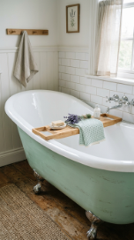 24 Small Bathroom Decor with Bathtub Caddies Vintage Pastel 22 22. The Pastel Painted Clawfoot Exterior — DIY Vintage Tub Transformation