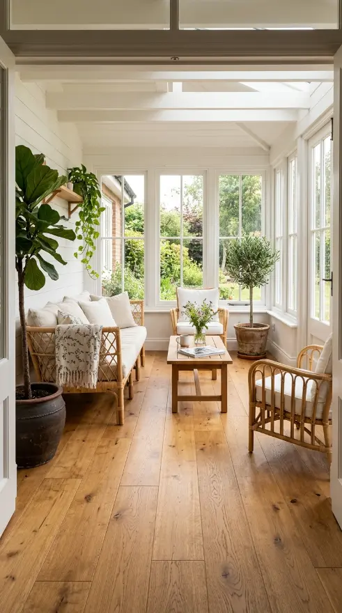 25 Affordable Farmhouse Flooring Ideas Budget Laminate Wood 23 23. Budget Farmhouse Sunroom With Laminate Floor
