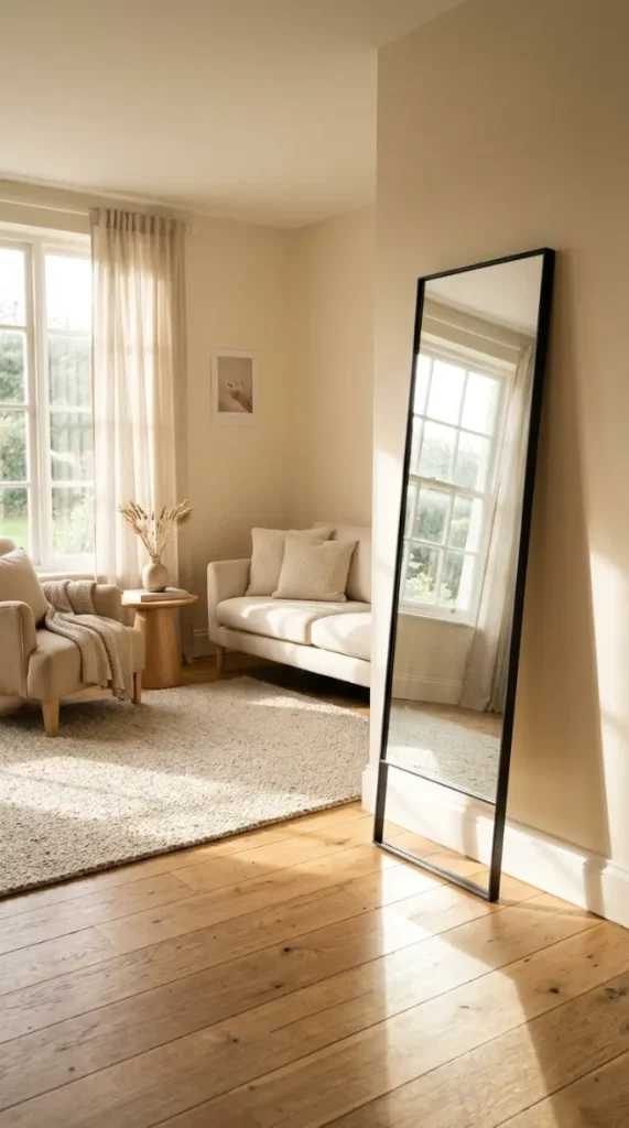 25 Full Length Mirror Living Room Slim Black Frame Minimal 23 23. In a Warm Neutral Living Room as a Daily Light Tool