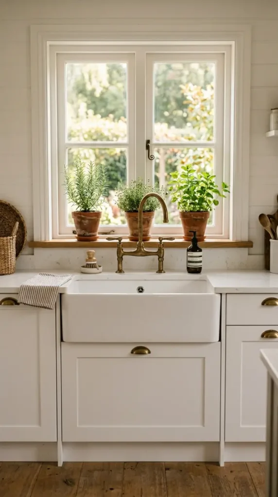30 Modern Farmhouse Interior Design Seamless Floor Open Plan 23 23. Modern Farmhouse — Kitchen Apron Sink Detail