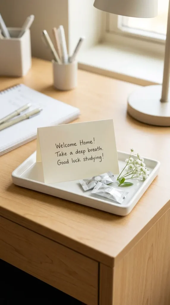 24 Dorm Bedding Ideas Clean White Minimal Luxe Hotel Style 23 23. The Folded Welcome Card and Small Tray Detail — Hospitality Gesture Recreation