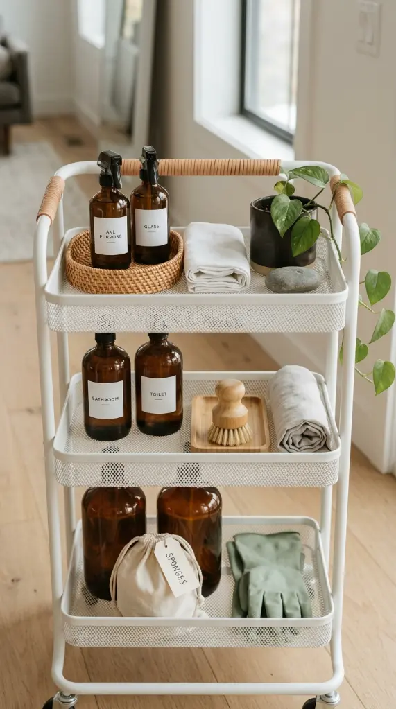 27 Cleaning Closet Organization Tiered Rolling Cart Ideas 23 23. The Instagram-Perfect Cleaning Cart — Aesthetic and Functional