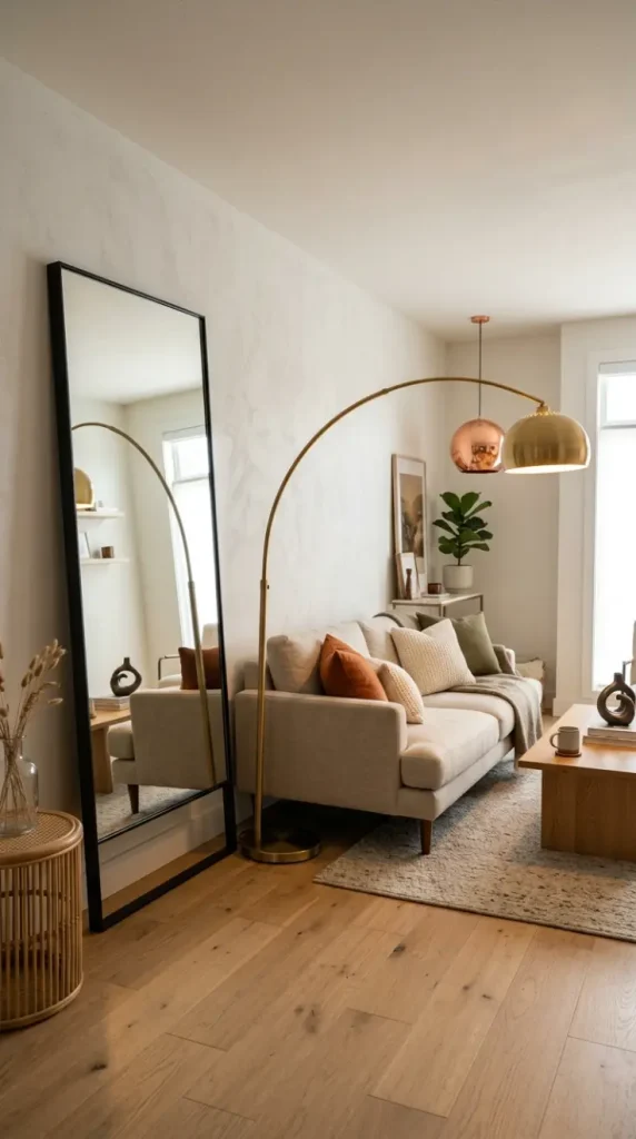 25 Full Length Mirror Living Room Slim Black Frame Minimal 24 24. In a Living Room With Mixed Metals — Black Frame With Brass Accents