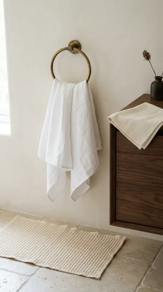 24 Modern Bathroom Plant Aesthetic Japandi Bonsai Minimal 24 24. Linen Hand Towels and Natural Fiber Bathroom Textiles