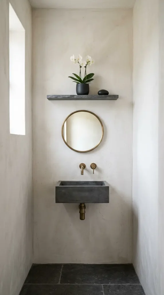 26 Bathroom Shelf Plants Decor Japandi Orchid Minimal 24 24. Orchid Shelf in a Small Japandi Bathroom