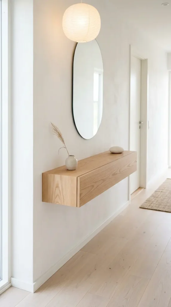 31 Entryway Console Table Ideas Modern Minimal Floating 25 25. Floating Console in a Scandinavian Minimal Entry