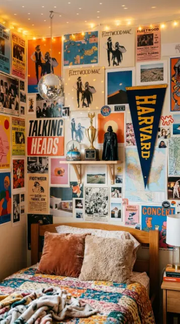 26 Dorm Bed Inspo Maximalist Gallery Wall Twin XL Style 25 25. The Three-Dimensional Object Integration — Beyond Flat Posters