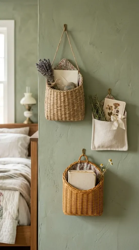 32 Cute Room Ideas for a Dreamy Cottagecore Bedroom 26 26. Cottagecore Bedroom Wall Pocket for Small Botanicals