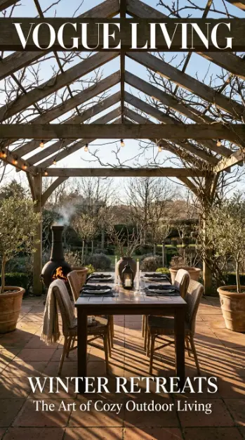 26 Outdoor Patio Ideas With a Cozy Pergola Dining Setup 26 26. The Complete Cozy Pergola Dining Patio — Winter Afternoon