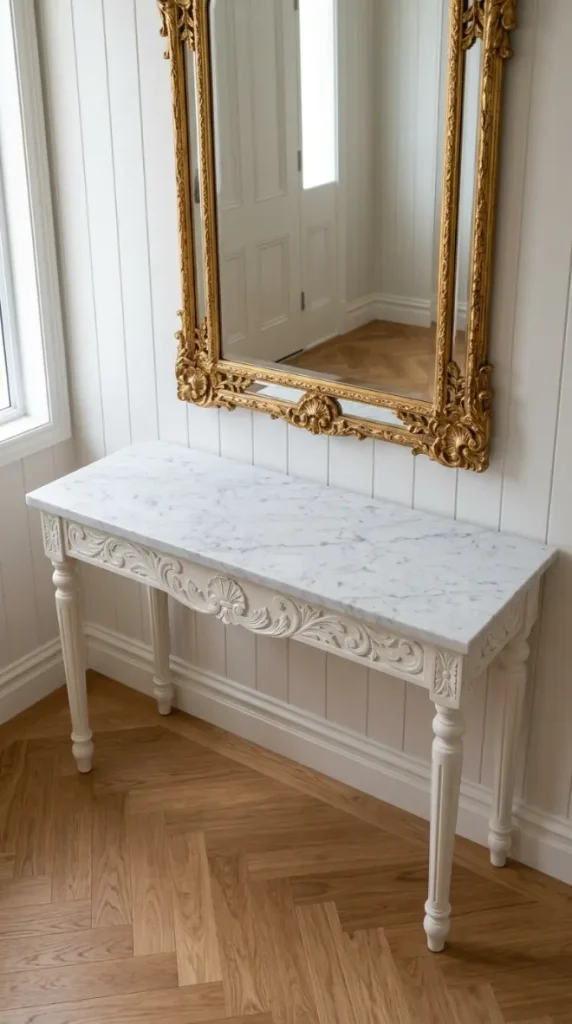 26 Entryway Console Table Ideas Traditional Marble Top 26 26. The New Marble Top Console Installed — Before the House Lives In It