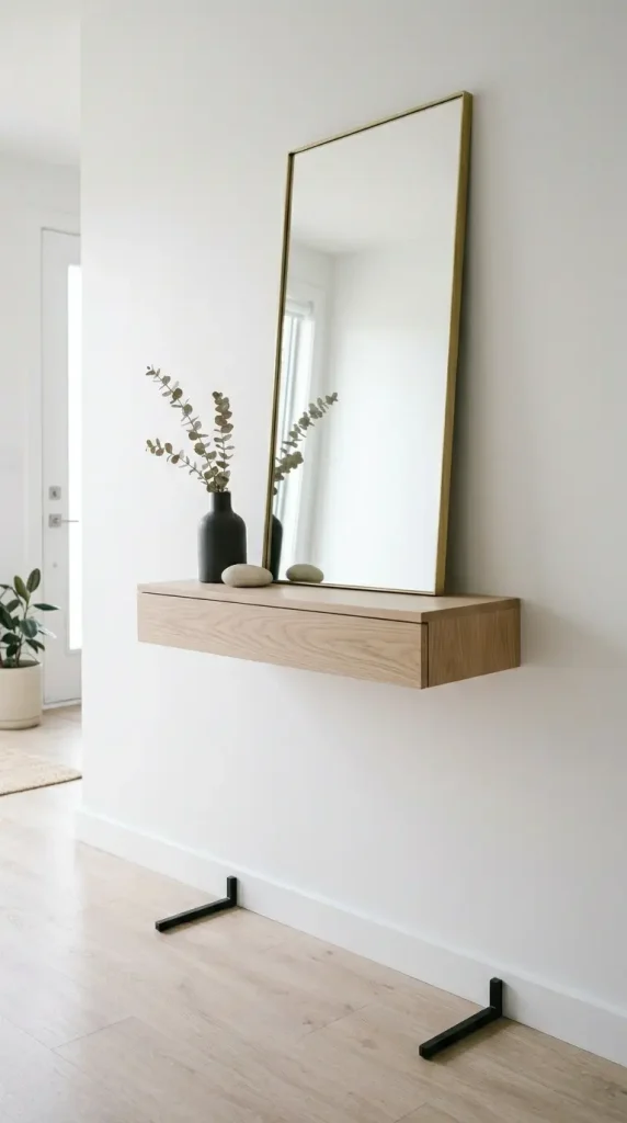 31 Entryway Console Table Ideas Modern Minimal Floating 27 27. Floating Console in a Rental With No Wall Damage