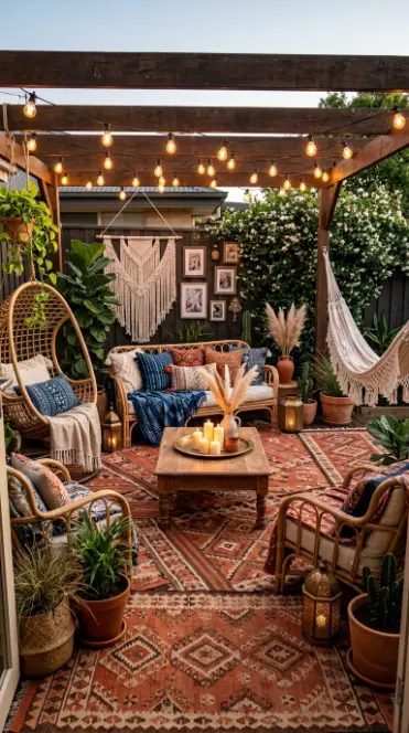 28 Outdoor Patio Ideas for a Boho Layered Living Room 28 28. The Complete Boho Layered Outdoor Patio — Every Layer Active