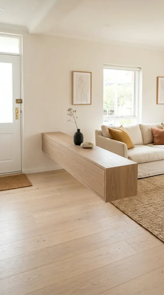 31 Entryway Console Table Ideas Modern Minimal Floating 29 29. Floating Console in a Studio Apartment Entry