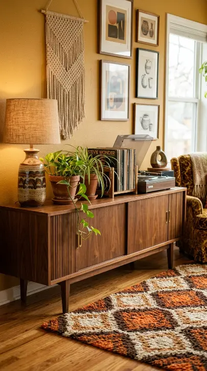 12 Vintage Home Decor Ideas 1970s Earthy Maximalist 3 3. A Low Profile Walnut or Teak Credenza Along One Wall