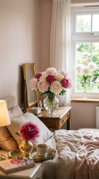 17 Bedroom Aesthetic Romantic Soft Luxe Peony Silk Style 3 3. Arrange Fresh Peonies Throughout the Room as the Defining Floral
