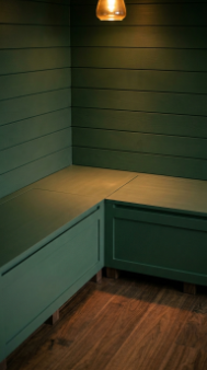 13 DIY Breakfast Nook Dark Green Shiplap Moody Corner 3 3. Build a Simple L Shaped Bench From MDF Box Construction