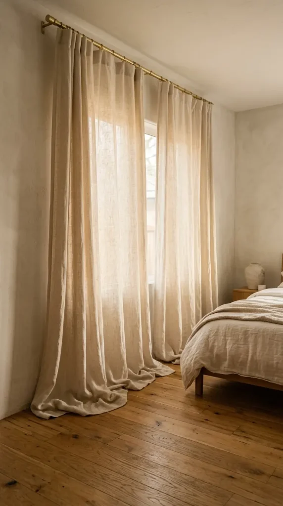 16 Minimalist Luxury Bedroom Quiet Luxury Linen Neutral Warm 3 3. Floor to Ceiling Linen Curtains Pooling Slightly at the Base