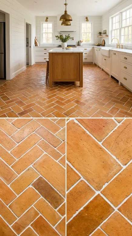 25 Kitchen Flooring Ideas for Farmhouse Herringbone Reclaimed 3 3. Herringbone Reclaimed Floor with White Grout Lines