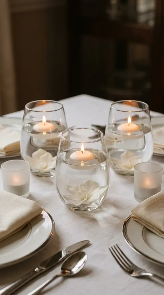 13 Festive Table Decorations Candles Floating Glass Ethereal 3 3. Individual Wine Glasses as Floating Candle Vessels at Each Place Setting