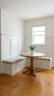 14 DIY Breakfast Nook Farmhouse Wainscoting Storage Bench 3 3. Match the Bench Front Panels to the Wall Wainscoting Detail