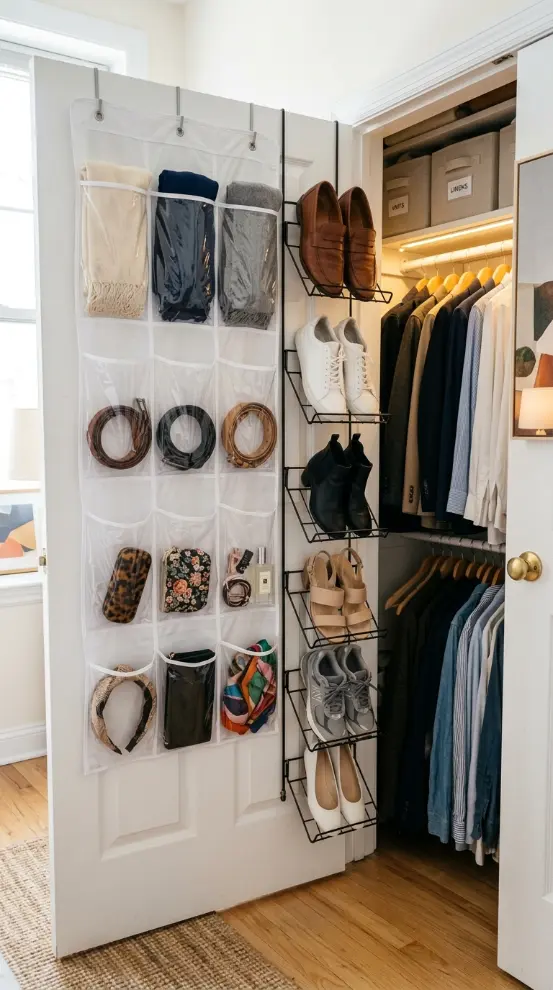 25 Small Storage Closet Organization Tiny Apartment Ideas 3 3. Over-the-Door Organizer — The Door as Storage Space