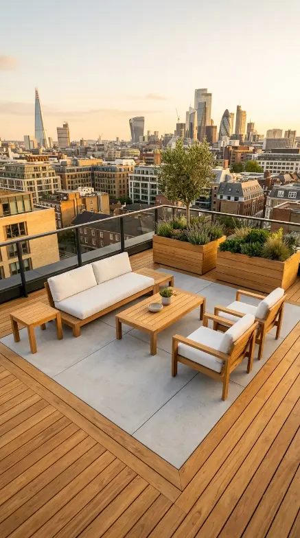 26 Minimal Outdoor Living Space Design for a Rooftop Terrace 3 3. Single Material Palette Throughout