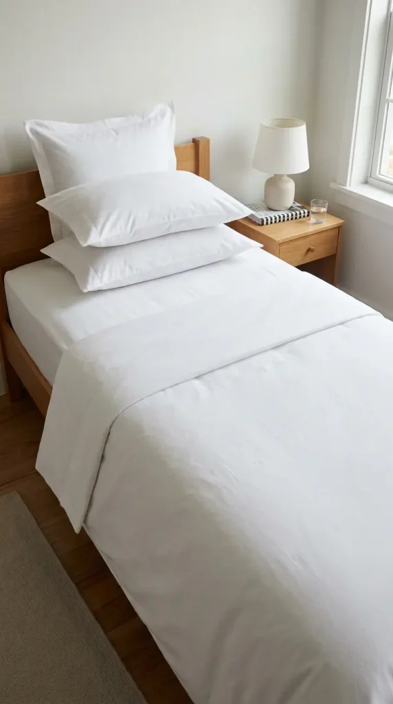 24 Dorm Bedding Ideas Clean White Minimal Luxe Hotel Style 3 3. The Folded-Back Duvet Hotel Presentation — Classic Welcome Fold