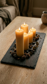 16 Table Candle Decor Earthy Pillar Cluster Clay Tray 3 3. Use a Rectangular Slate Tray for a More Architectural Arrangement