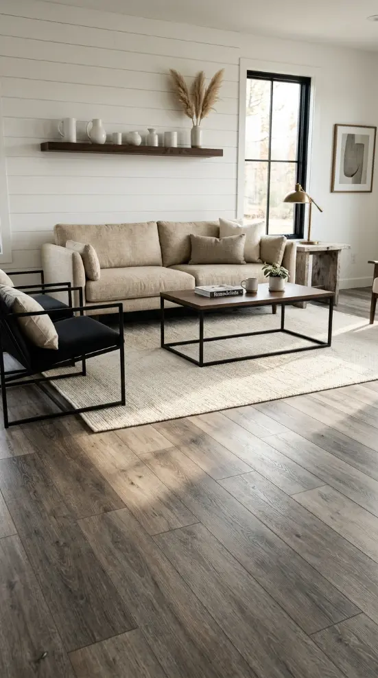 25 Affordable Farmhouse Flooring Ideas Budget Laminate Wood 3 3. Weathered Grey-Brown Laminate for a Modern Farmhouse