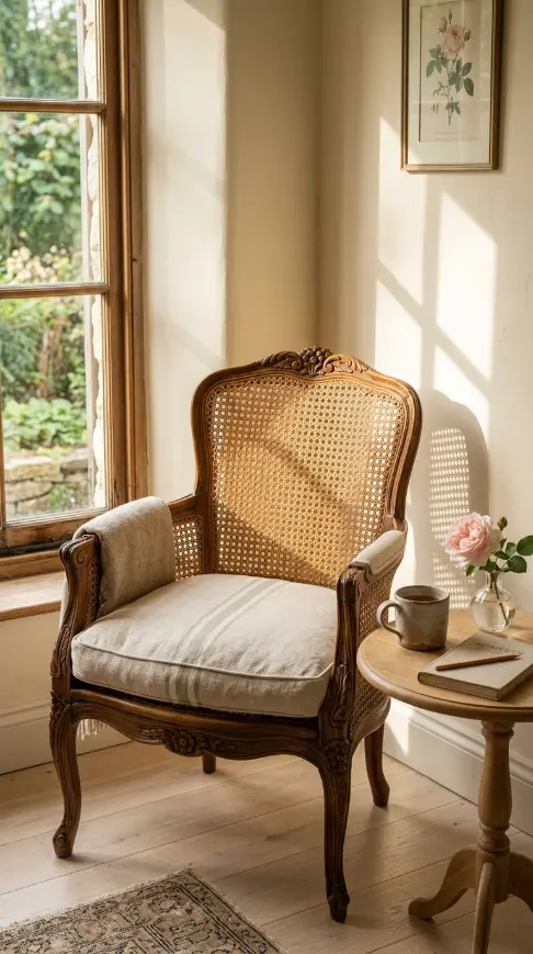 14 Vintage Bedroom Ideas Cane Rattan European Elegant 4 4. Add a Cane Back Armchair to the Bedroom Corner