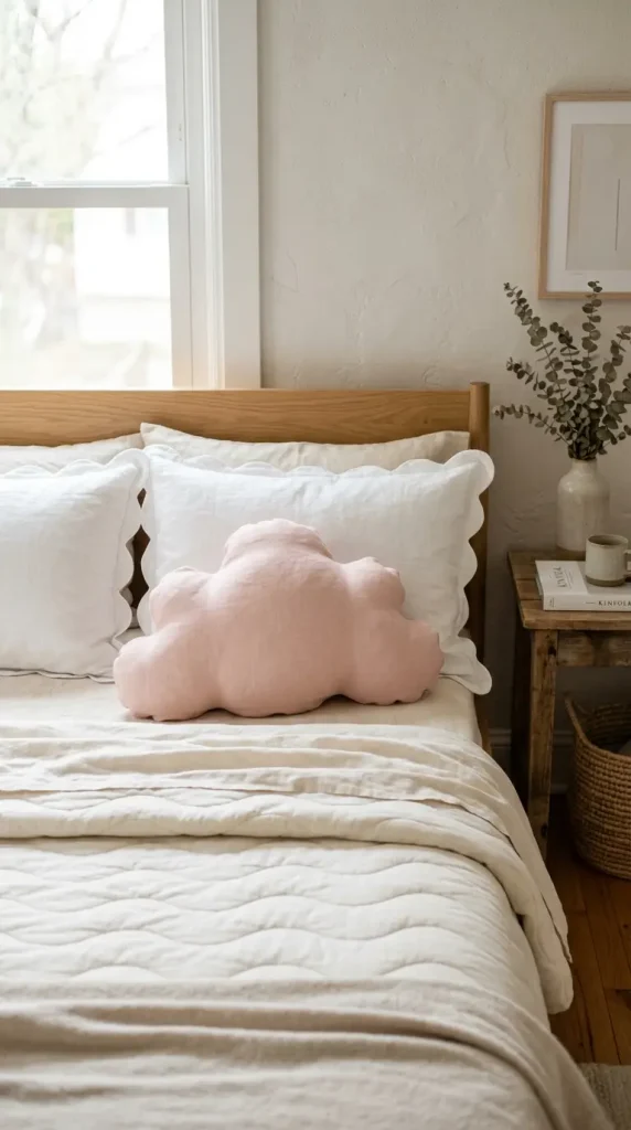 10 Cute Bedding Ideas Pastel Cloud Dreamy Bedroom Style 4 4. Cloud-Shaped Throw Pillow as a Literal Accent