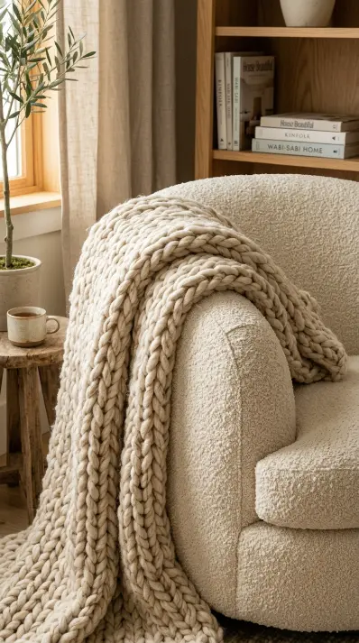13 Comfy Reading Chair Oversized Cream Swivel Plush Living Room 4 4. Cream Chair With a Chunky Knit Throw Draped Across One Arm