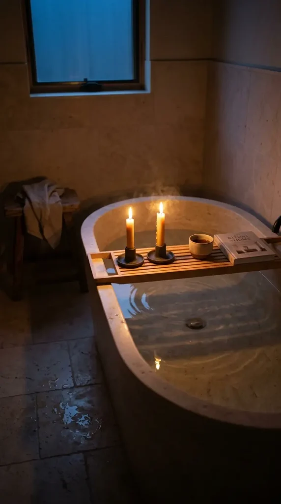 16 Rustic Bathtub Tray Ideas for a Spa Style Bamboo Tub 4 4. Natural Beeswax Candlelight as the Sole Light Source