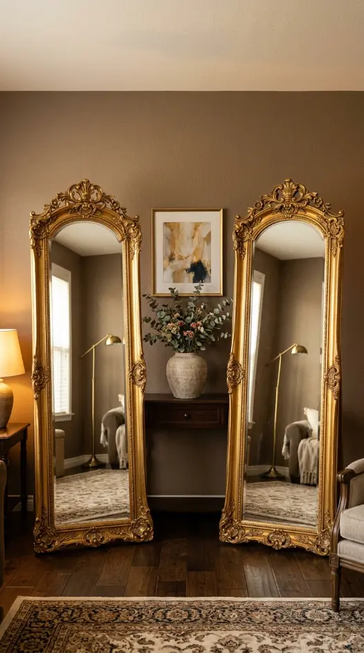 22 Full Length Mirror Living Room Baroque Gold Dramatic 4 4. Pair Two Matching Baroque Mirrors Symmetrically on a Feature Wall