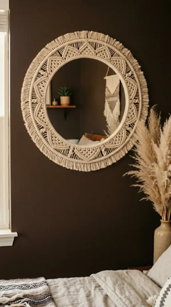 13 Decorated Mirror Boho Macrame DIY Bedroom Earthy Wall 4 4. Round Mirror Encircled in a DIY Macrame Knot Border