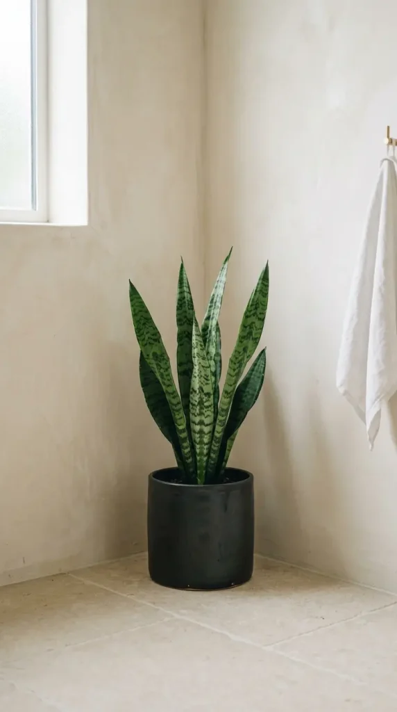 14 Minimal Bathroom Plants Decor Inspiration Small Space 4 4. Snake Plant in a Bathroom Corner