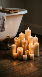 18 Romantic Bathtub Caddy Decor Ideas Rose Petal Candlelight 4 4. Surround the Tub With a Cluster of Pillar and Votive Candles at Varying Heights