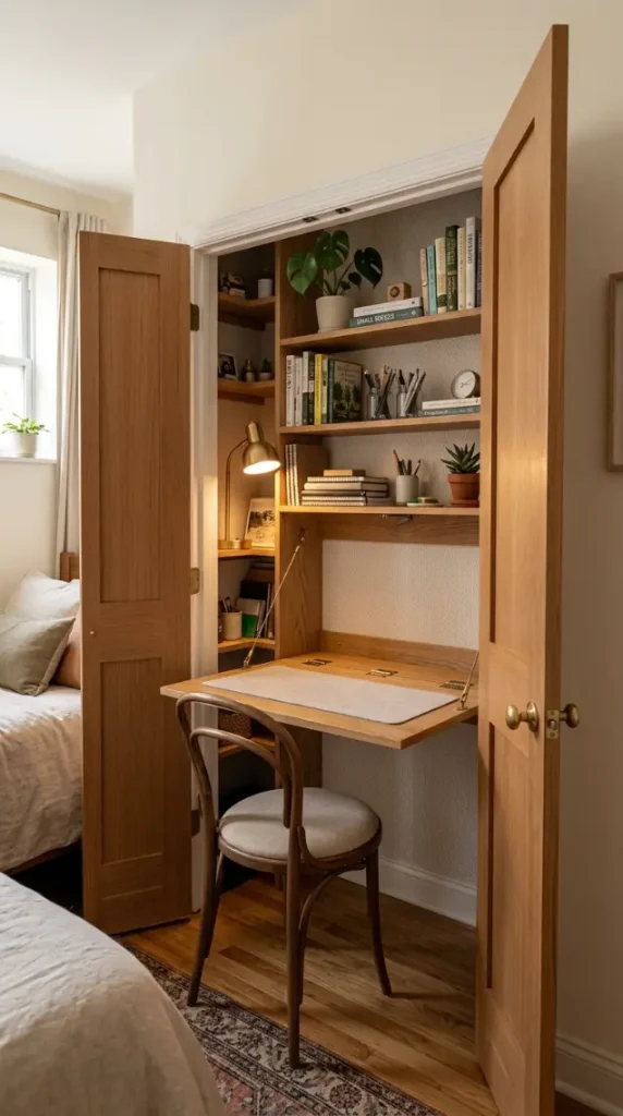 22 Home Office Inspiration Built-In Alcove Maximized 4 4. The Closet Conversion Murphy Desk — Concealed Fold-Away Workspace