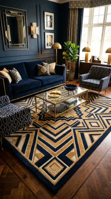 15 Vintage Home Decor Ideas Neo Deco Living Room Glamour 5 5. A Bold Geometric Rug as the Rooms Floor Anchor