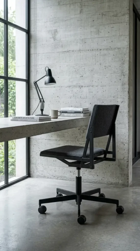 24 Home Office Inspiration Modern Minimal Concrete Steel 5 5. A Minimal Steel-Frame Task Chair With No Upholstered Excess