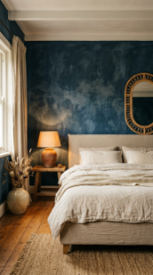 13 Bedroom Paint Colors Deep Moody Blue Dark Sanctuary 5 5. Apply Deep Blue Limewash for a Textured Dark Wall