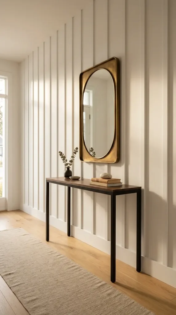 16 Modern Farmhouse Interior Design Seamless White Oak Floor 5 5. Board and Batten Walls in a Modern Farmhouse Entry