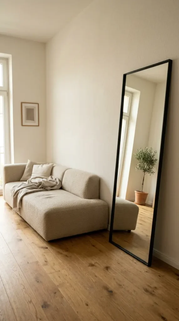 25 Full Length Mirror Living Room Slim Black Frame Minimal 5 5. Stand It Beside a Low Minimalist Sofa for Vertical Counterbalance
